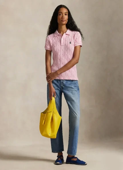 Polo Ralph Lauren Pink Cable-Knit Cotton Polo Shirt