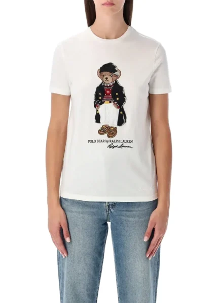 Women’s Polo Bear Embroidered White Cotton Short-Sleeve T-Shirt by Ralph Lauren