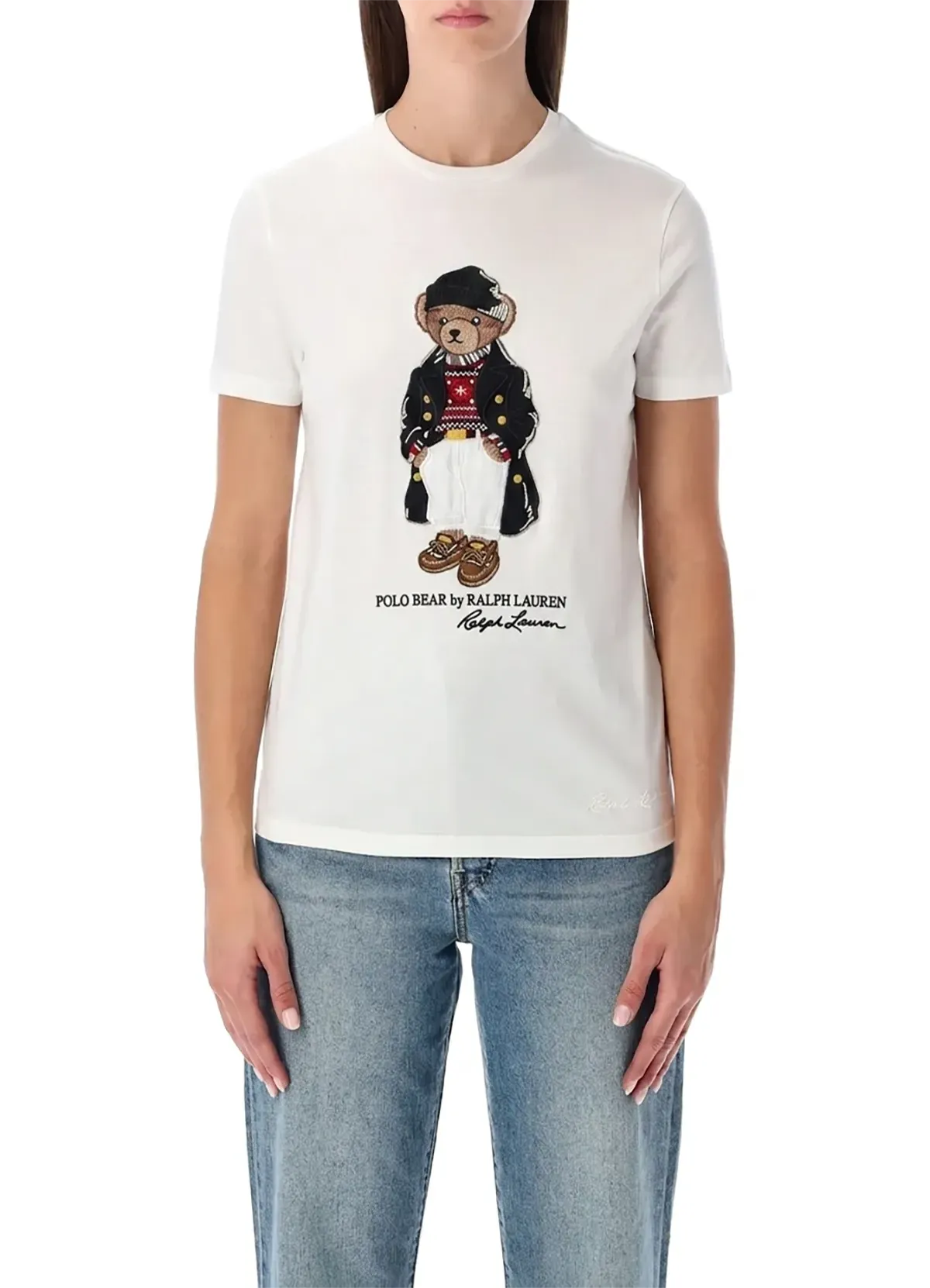 Women’s Polo Bear Embroidered White Cotton Short-Sleeve T-Shirt by Ralph Lauren
