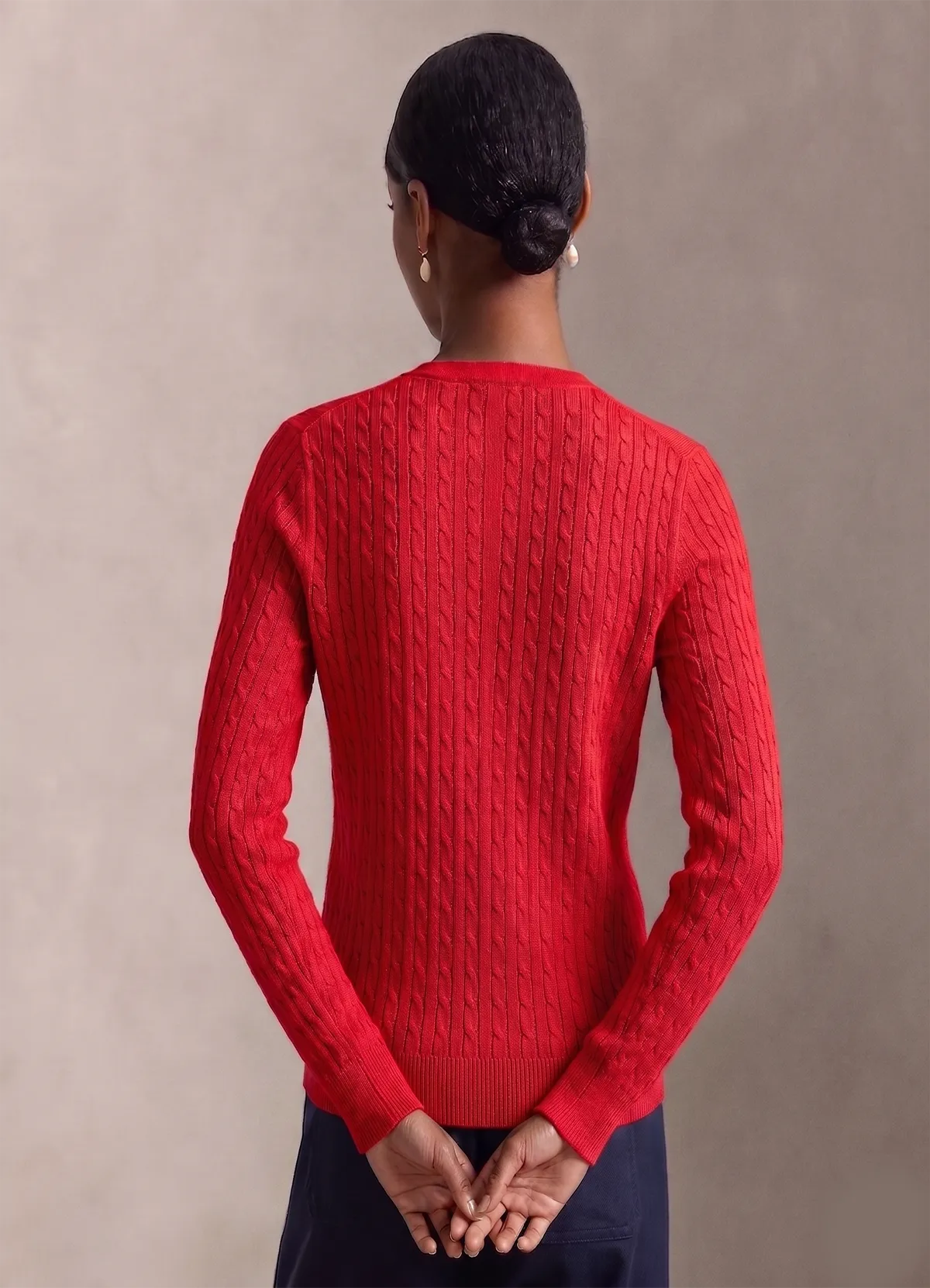 Ralph Lauren Women’s Red Cable-Knit Button-Up Cardigan Sweater - Image 4