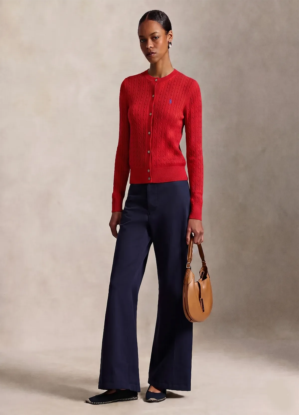 Ralph Lauren Women’s Red Cable-Knit Button-Up Cardigan Sweater
