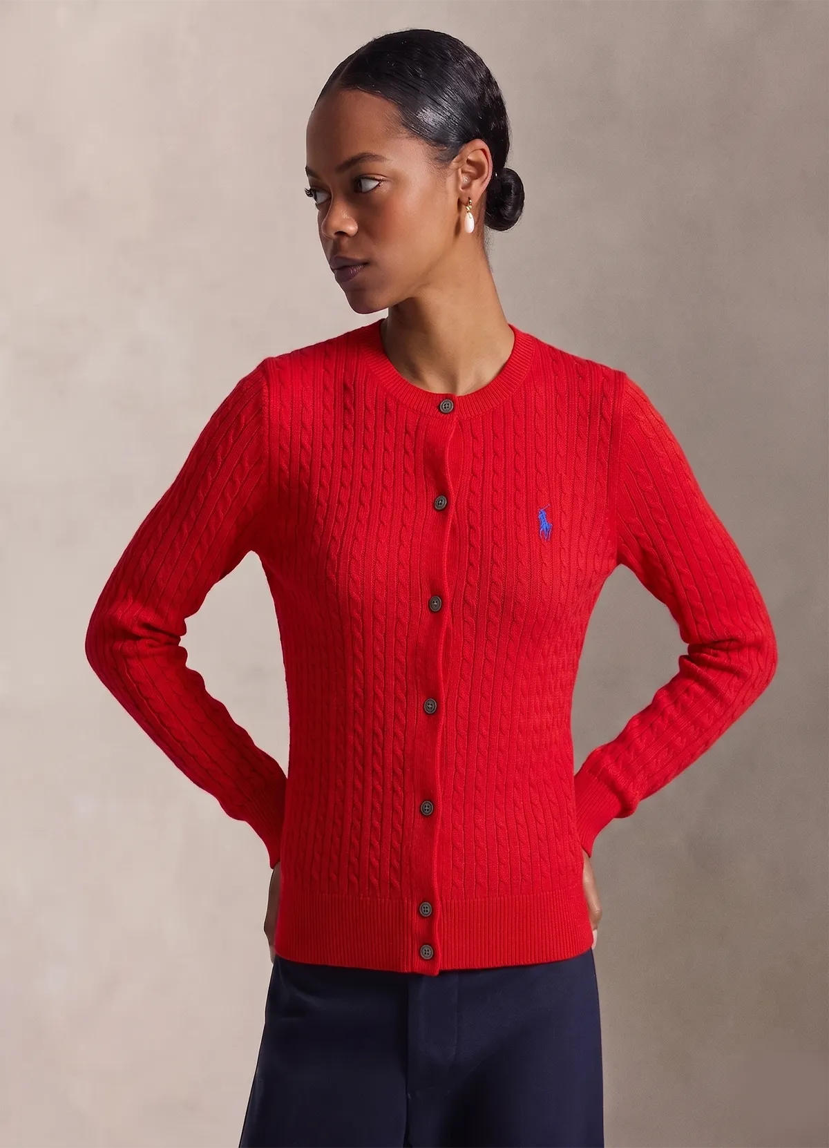 Ralph Lauren Women’s Red Cable-Knit Button-Up Cardigan Sweater - Image 3