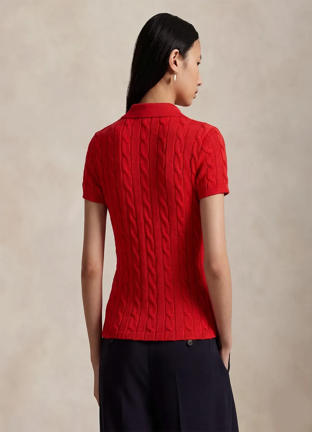 Ralph Lauren Women’s Red Cable-Knit Short-Sleeve Cotton Sweater - Image 3