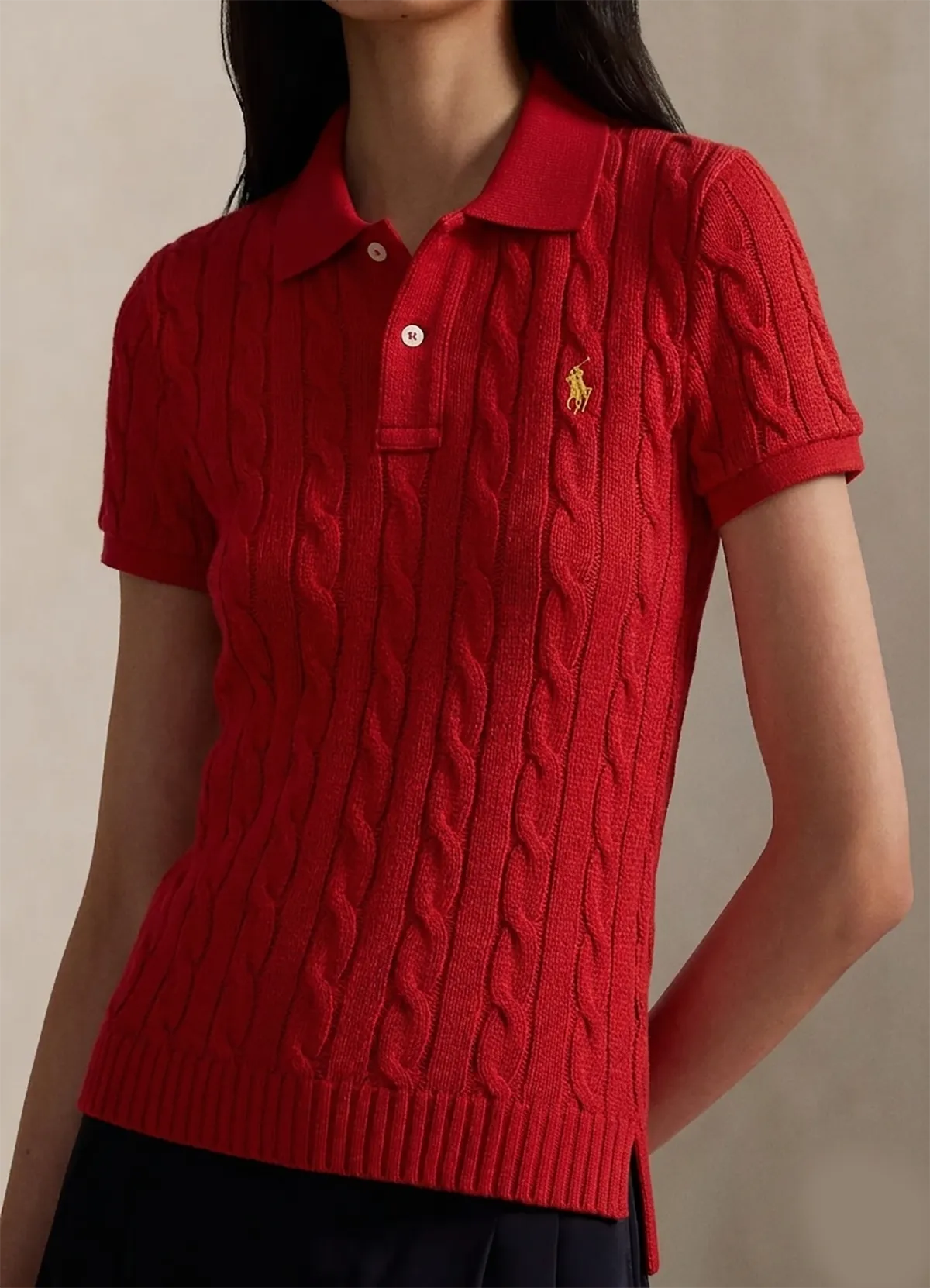 Ralph Lauren Women’s Red Cable-Knit Short-Sleeve Cotton Sweater - Image 4