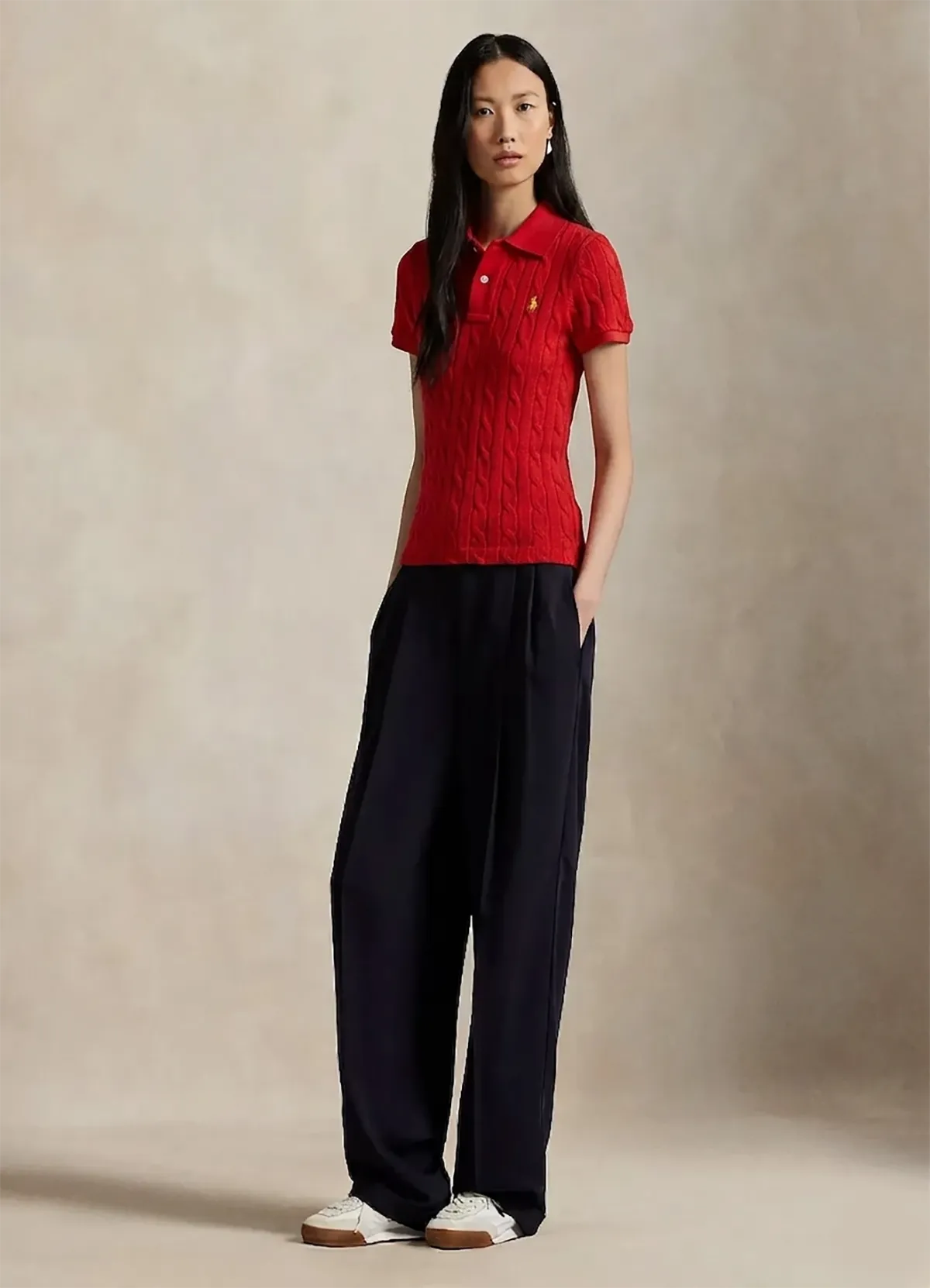 Ralph Lauren Women’s Red Cable-Knit Short-Sleeve Cotton Sweater