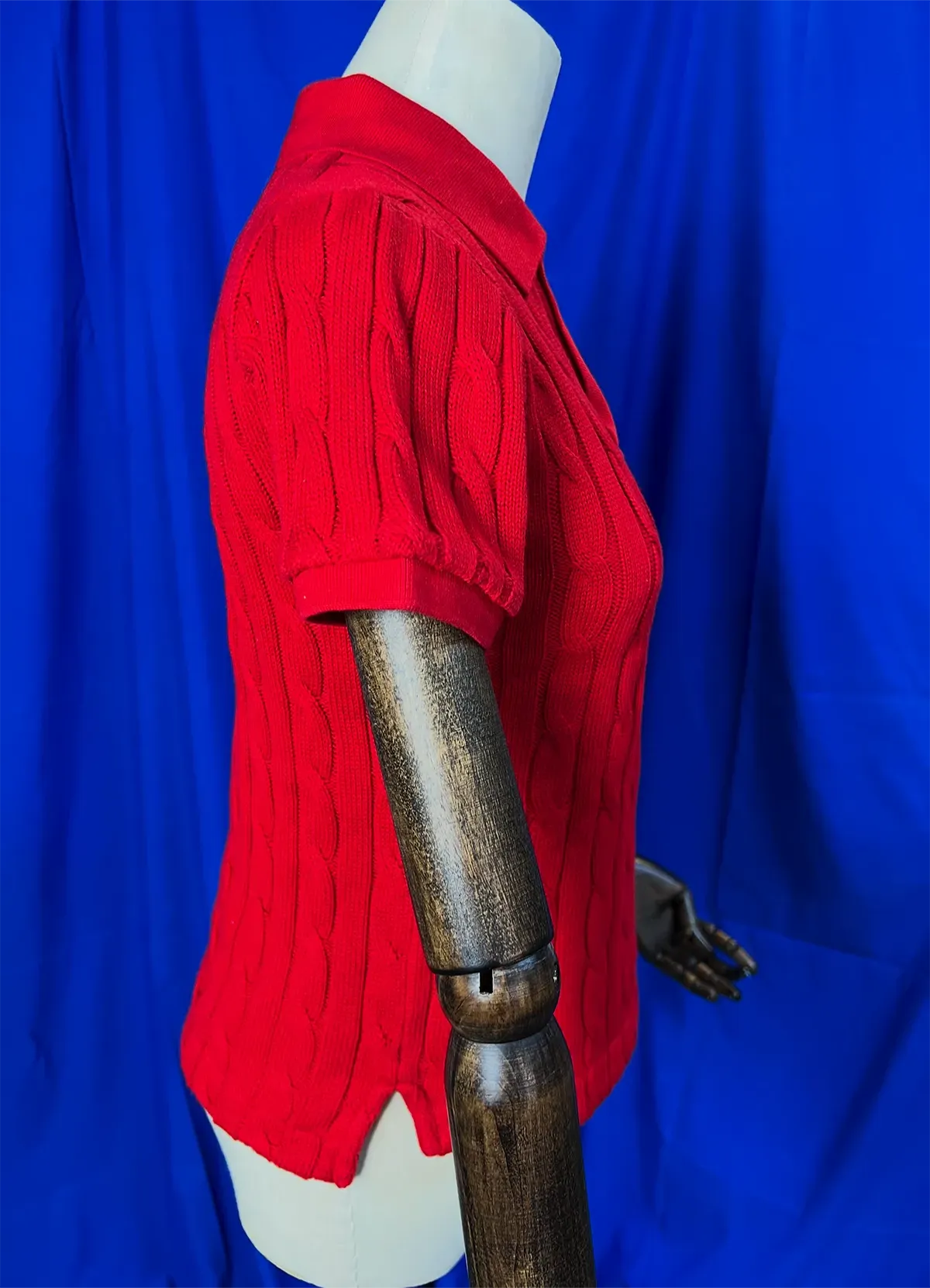 Ralph Lauren Women’s Red Cable-Knit Short-Sleeve Cotton Sweater - Image 8