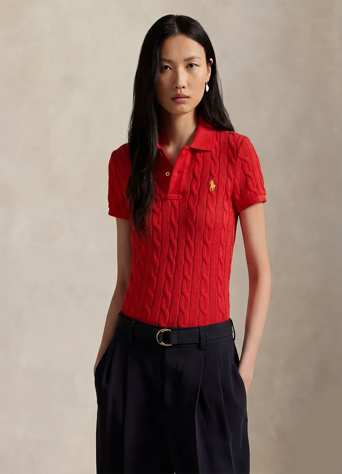 Ralph Lauren Women’s Red Cable-Knit Short-Sleeve Cotton Sweater - Image 2