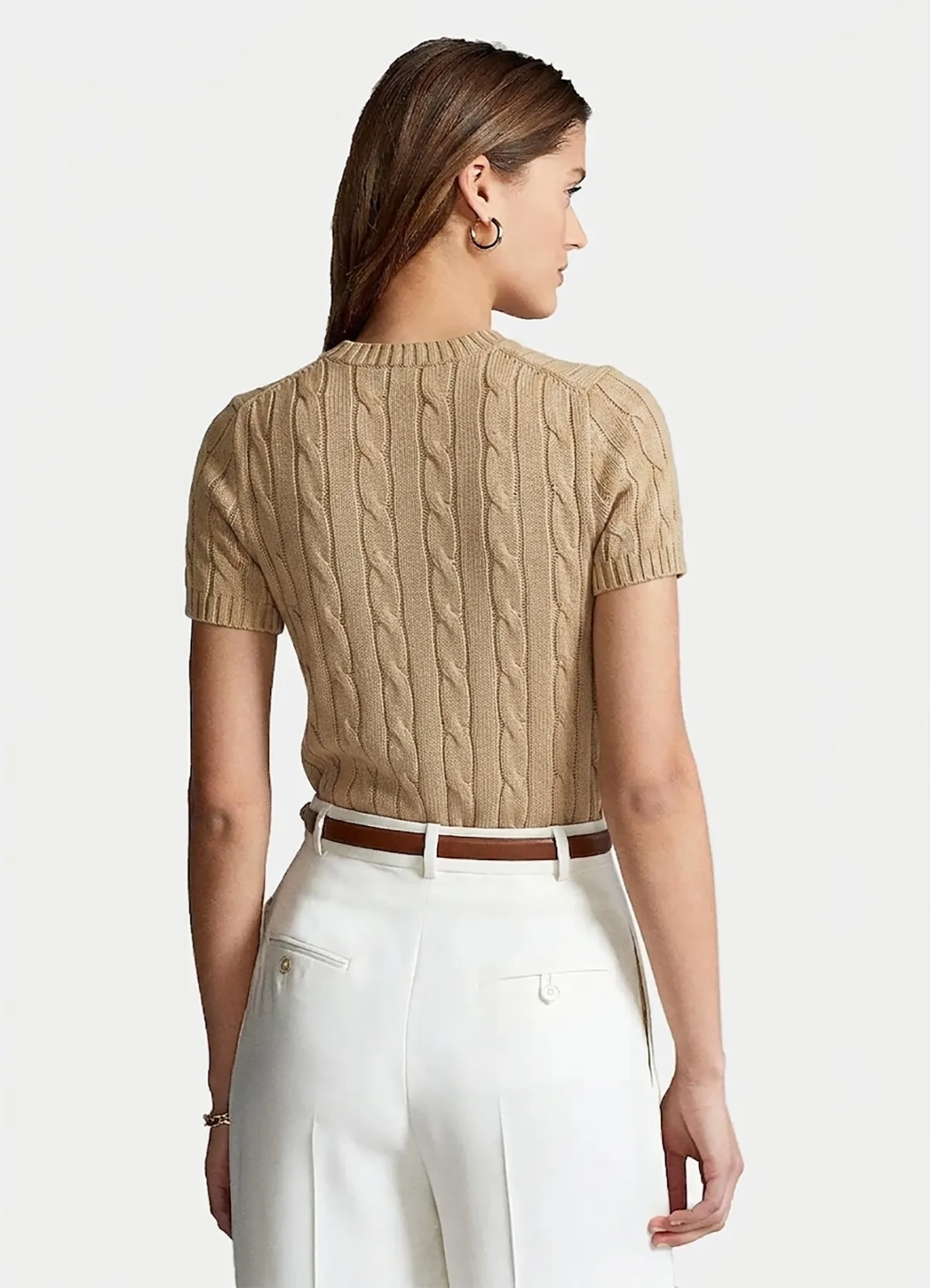 Ralph Lauren Women’s Tan Cable-Knit Short-Sleeve Cotton Sweater - Image 3