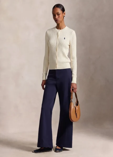 Ralph Lauren Women’s Cream Cable-Knit Button-Up Cardigan Sweater