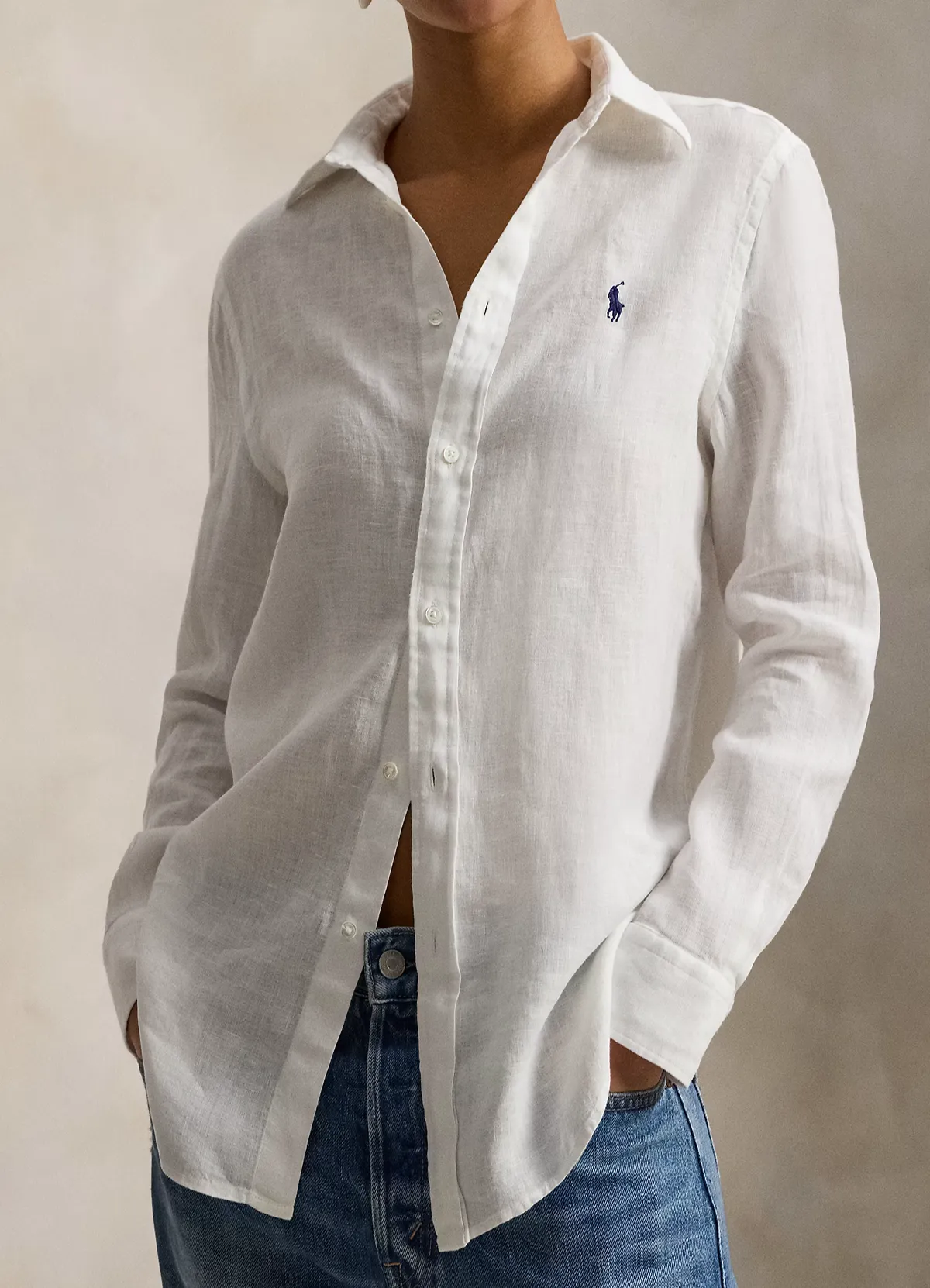 Ralph Lauren White Classic Fit Linen Shirt - Image 3