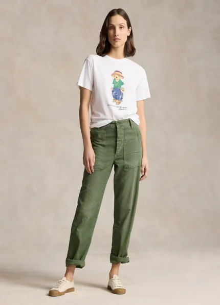 Women’s White Cotton Short-Sleeve Tee with Vacation Polo Bear Graphic by Ralph Lauren