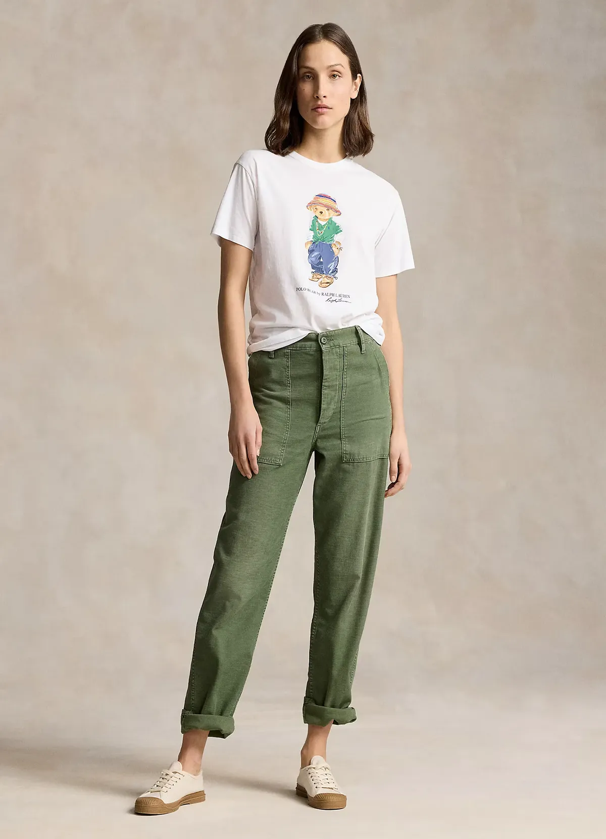Women’s White Cotton Short-Sleeve Tee with Vacation Polo Bear Graphic by Ralph Lauren