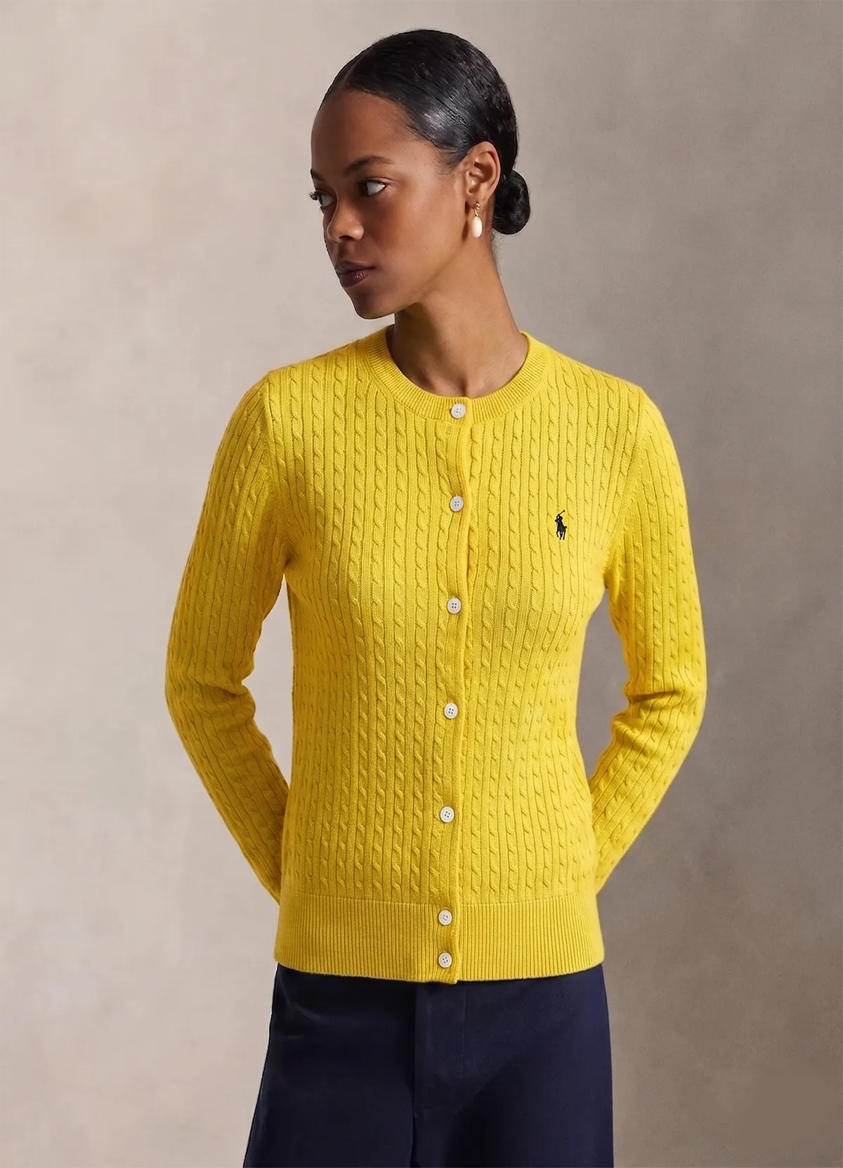 Ralph Lauren Women’s Yellow Cable-Knit Button-Up Cardigan Sweater - Image 2