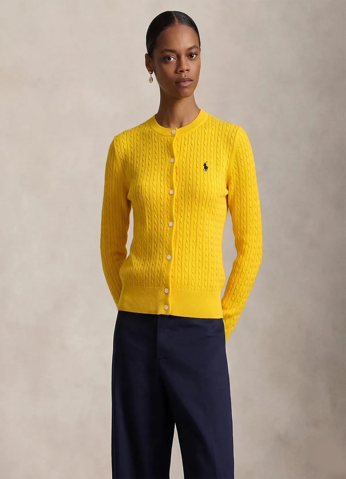Ralph Lauren Women’s Yellow Cable-Knit Button-Up Cardigan Sweater