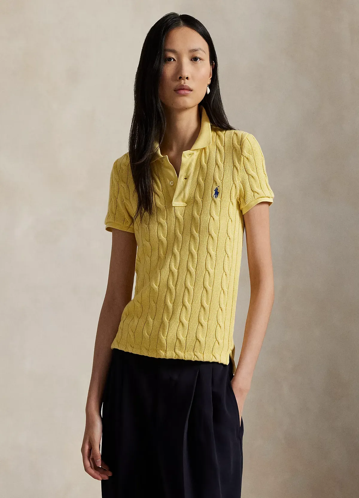 Polo Ralph Lauren Autumn Yellow Cable-Knit Polo Shirt - Image 2