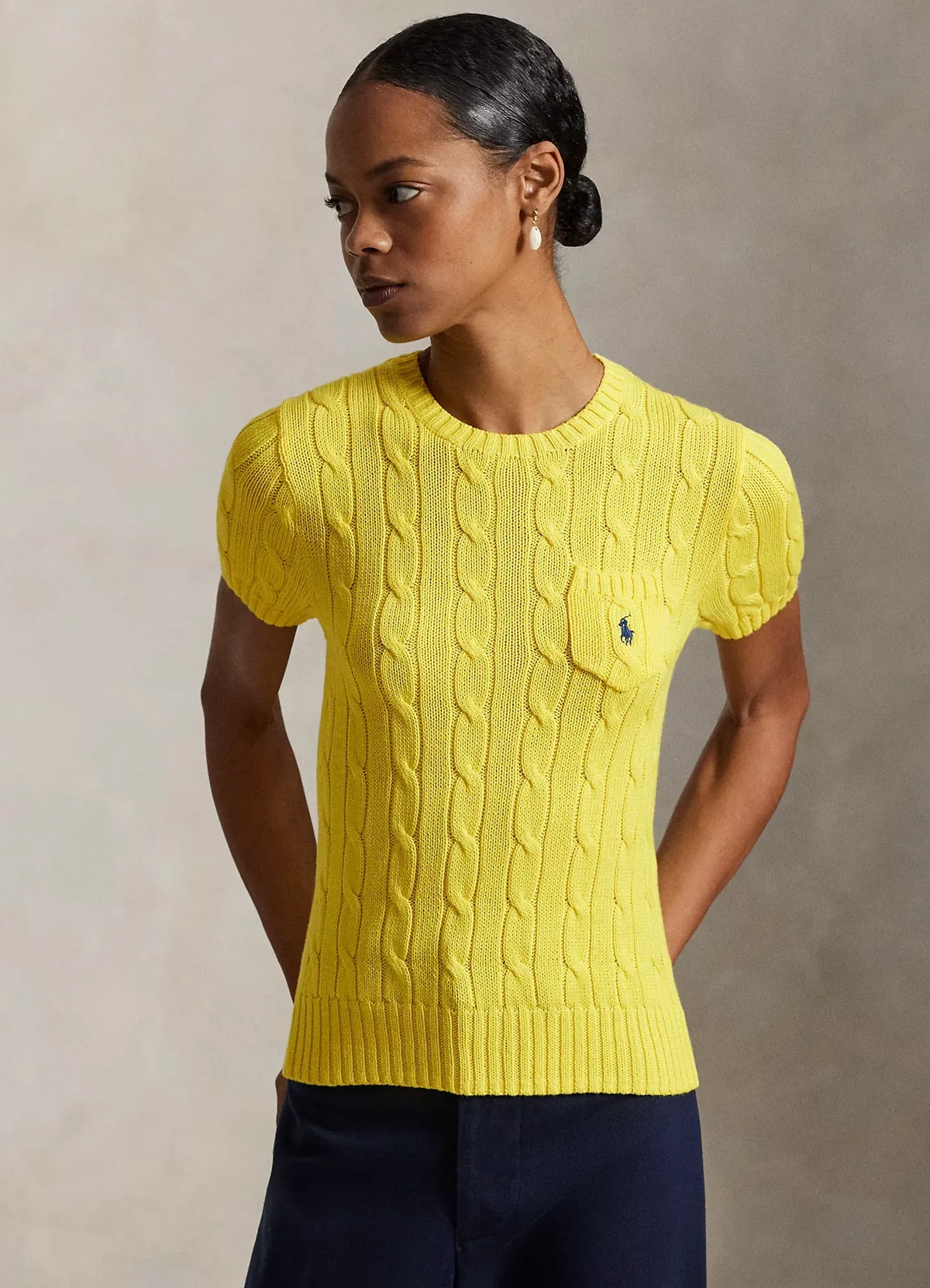 Cable-Knit Cotton Short Sleeve Jumper Save to Wishlist Polo Ralph Lauren - Image 3