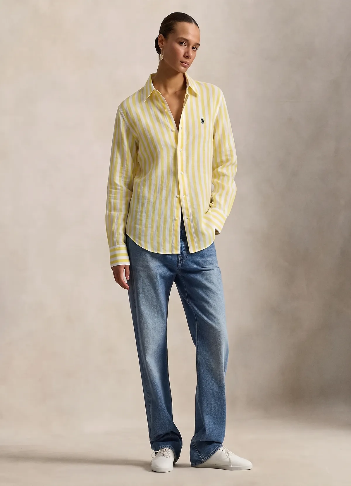 Ralph Lauren Yellow-white Classic Fit Linen Shirt