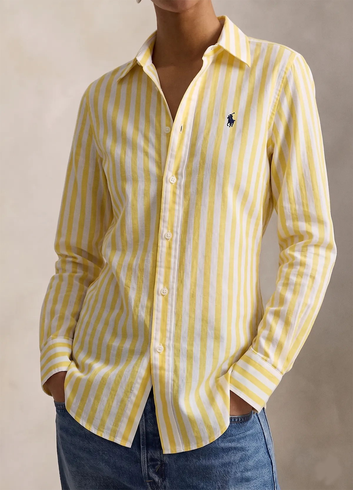 Ralph Lauren Yellow-white Classic Fit Linen Shirt - Image 4