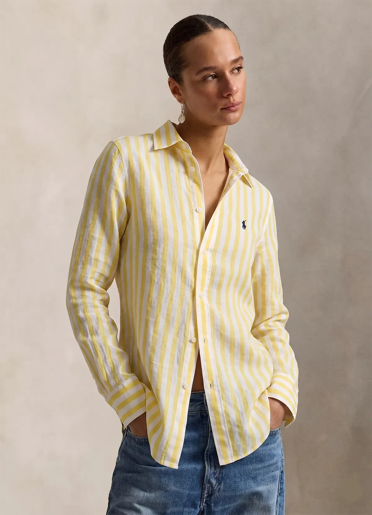 Ralph Lauren Yellow-white Classic Fit Linen Shirt - Image 2