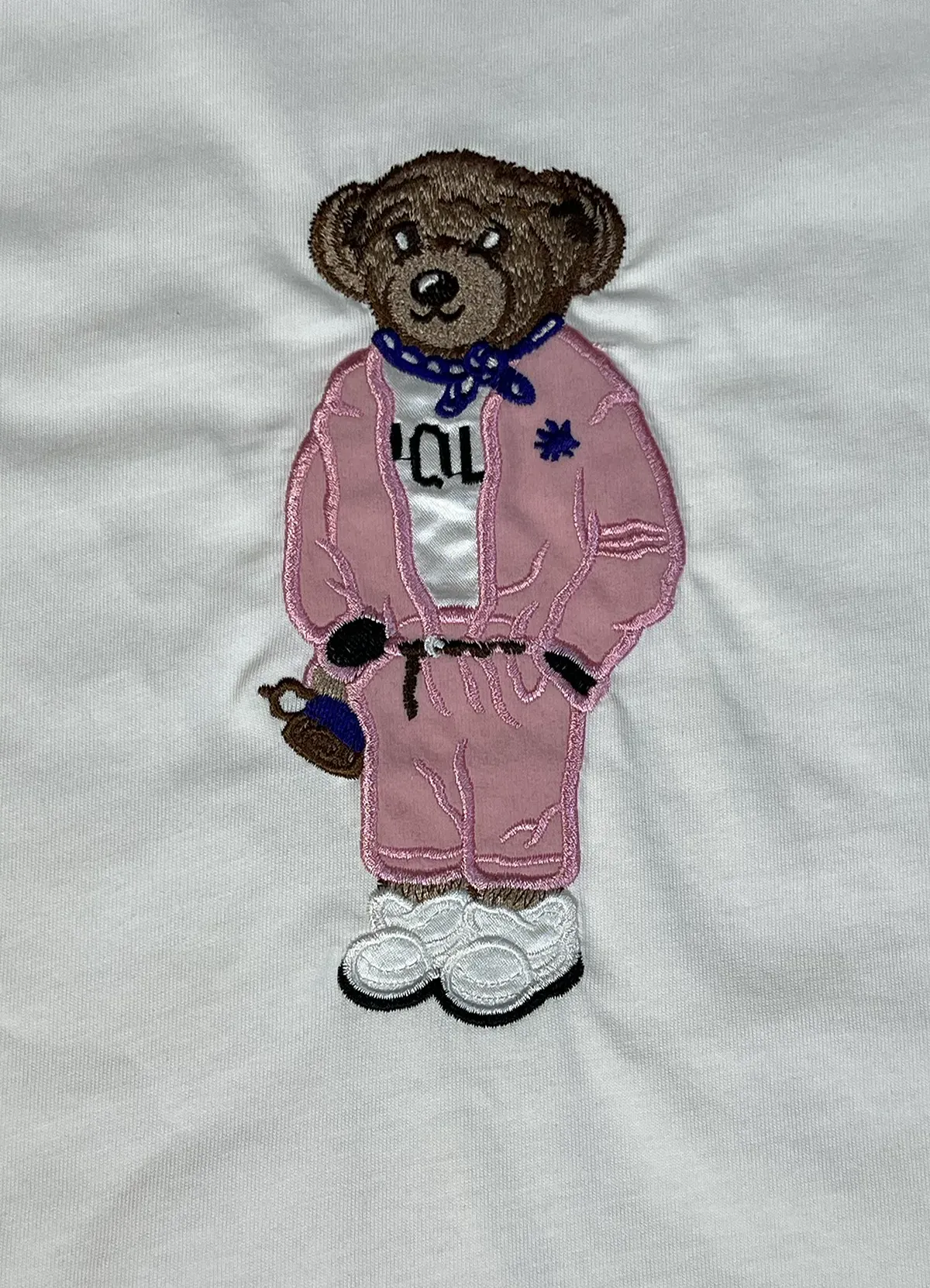 Women’s White Cotton Tee with Pink Tracksuit Polo Bear Graphic by Ralph Lauren - Image 5