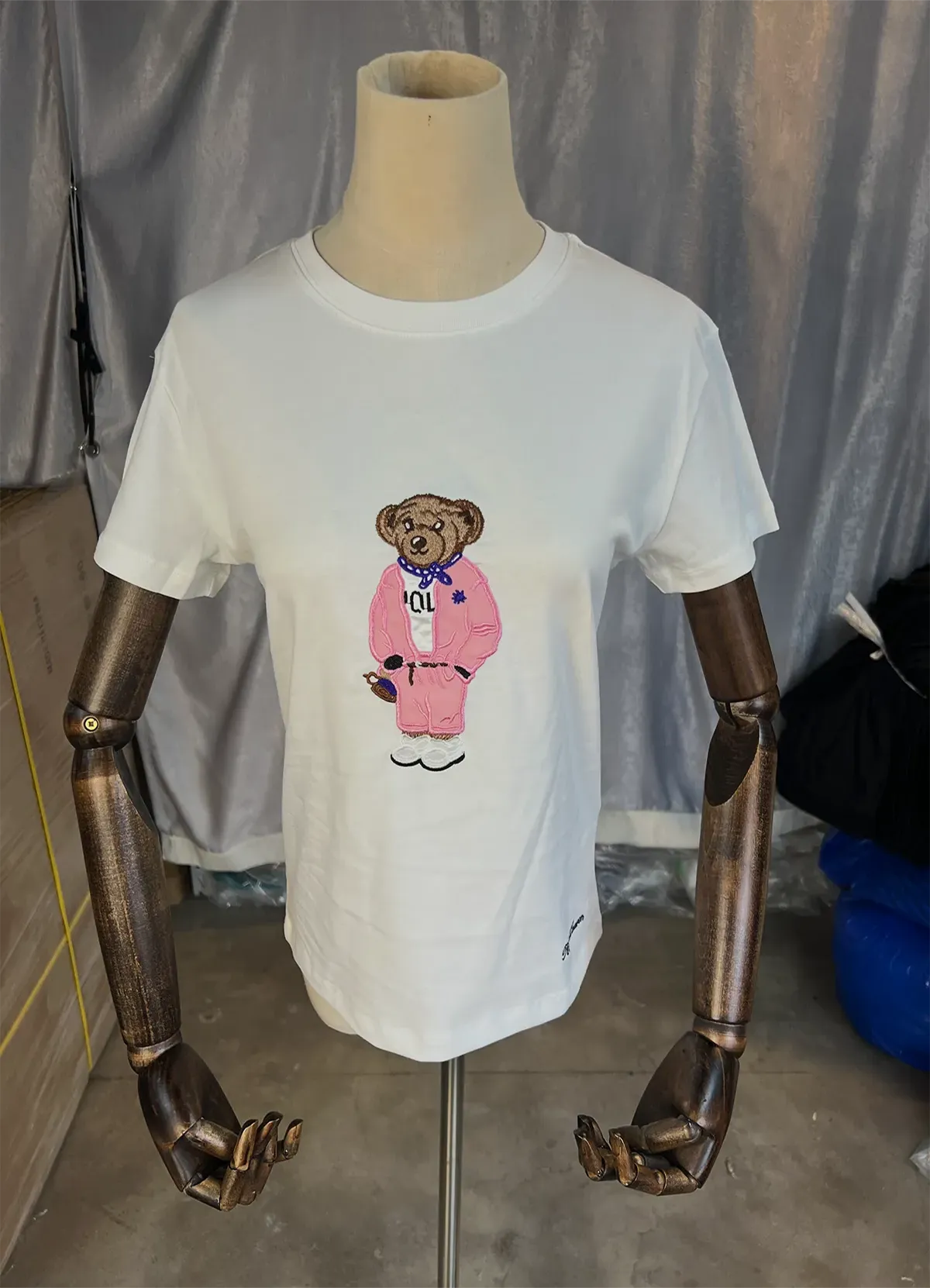 Women’s White Cotton Tee with Pink Tracksuit Polo Bear Graphic by Ralph Lauren - Image 6