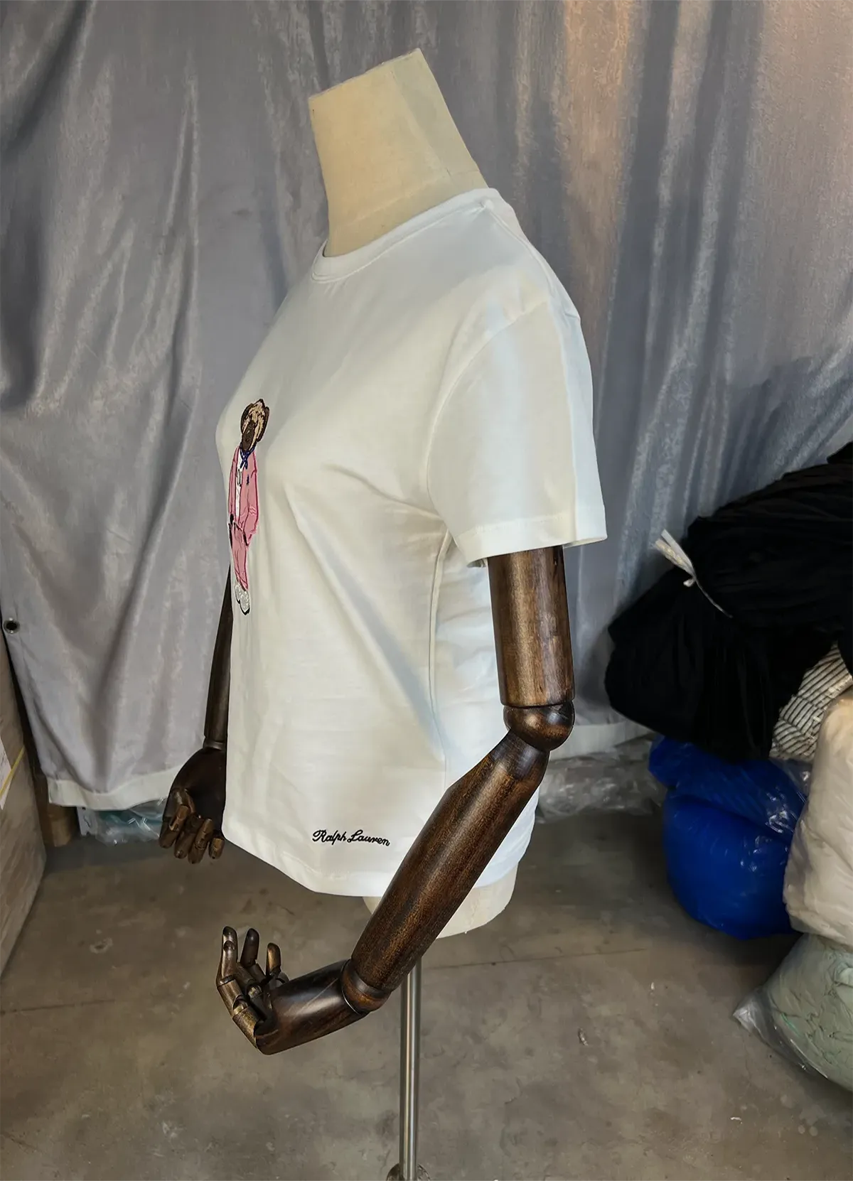 Women’s White Cotton Tee with Pink Tracksuit Polo Bear Graphic by Ralph Lauren - Image 7