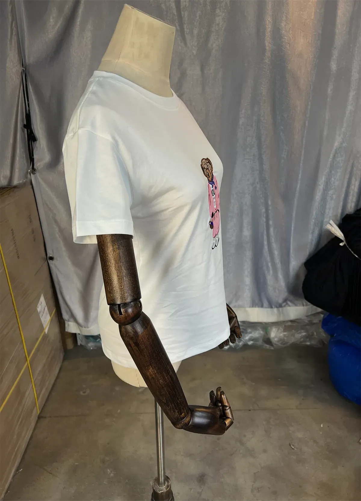 Women’s White Cotton Tee with Pink Tracksuit Polo Bear Graphic by Ralph Lauren - Image 9