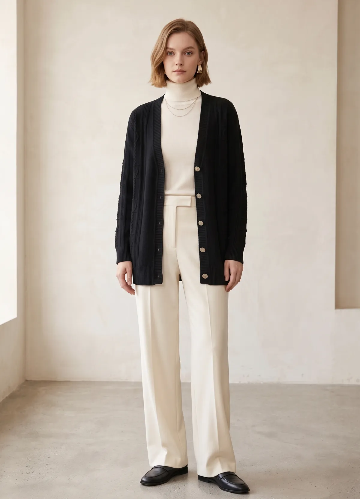 Hermès Ladies V Neck Embossed Jacquard Wool Knit Cardigan Luxury Metal Button Long Sleeve Sweater Outerwear - Image 2