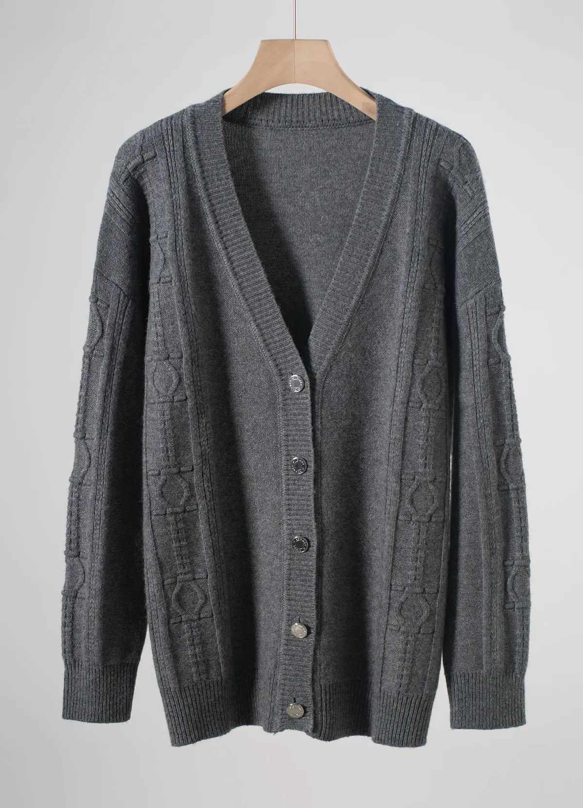 Hermès Ladies V Neck Embossed Jacquard Wool Knit Cardigan Luxury Metal Button Long Sleeve Sweater - Image 3