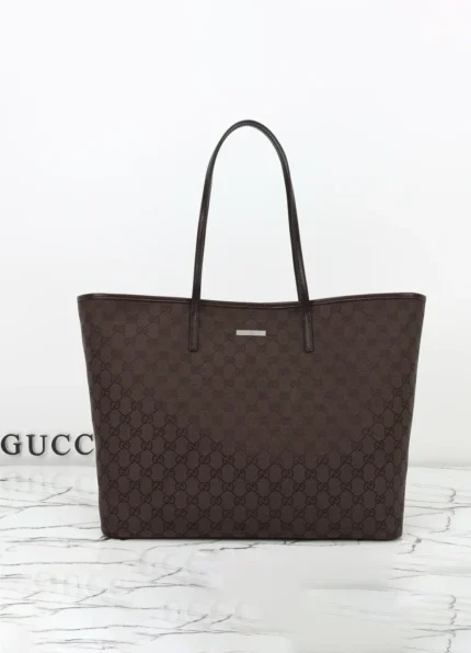 Gucci Classic GG Monogram Dark Brown Canvas Large Capacity Tote Handbag