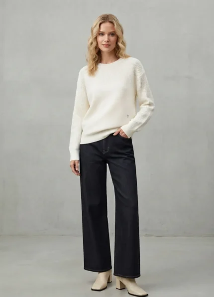 Women Solid Wool Knitted Sweater Hermès Round Neck Long Sleeve Loose Casual Knit Top