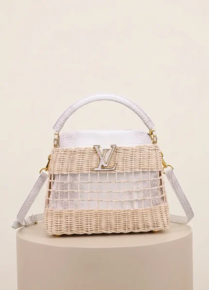 Louis Vuitton LV Crafty Speedy Bandoulière Wicker & White Croc Embossed Leather Handbag