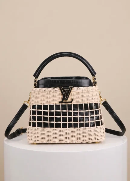 Louis Vuitton Crafty Speedy Bandoulière Rattan Wicker Black Croc Embossed Leather Handbag