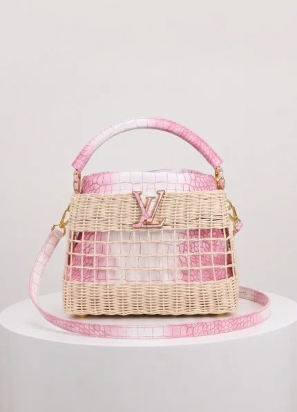Louis Vuitton Crafty Speedy Bandoulière Rattan Wicker Pink Croc Embossed Leather Handbag
