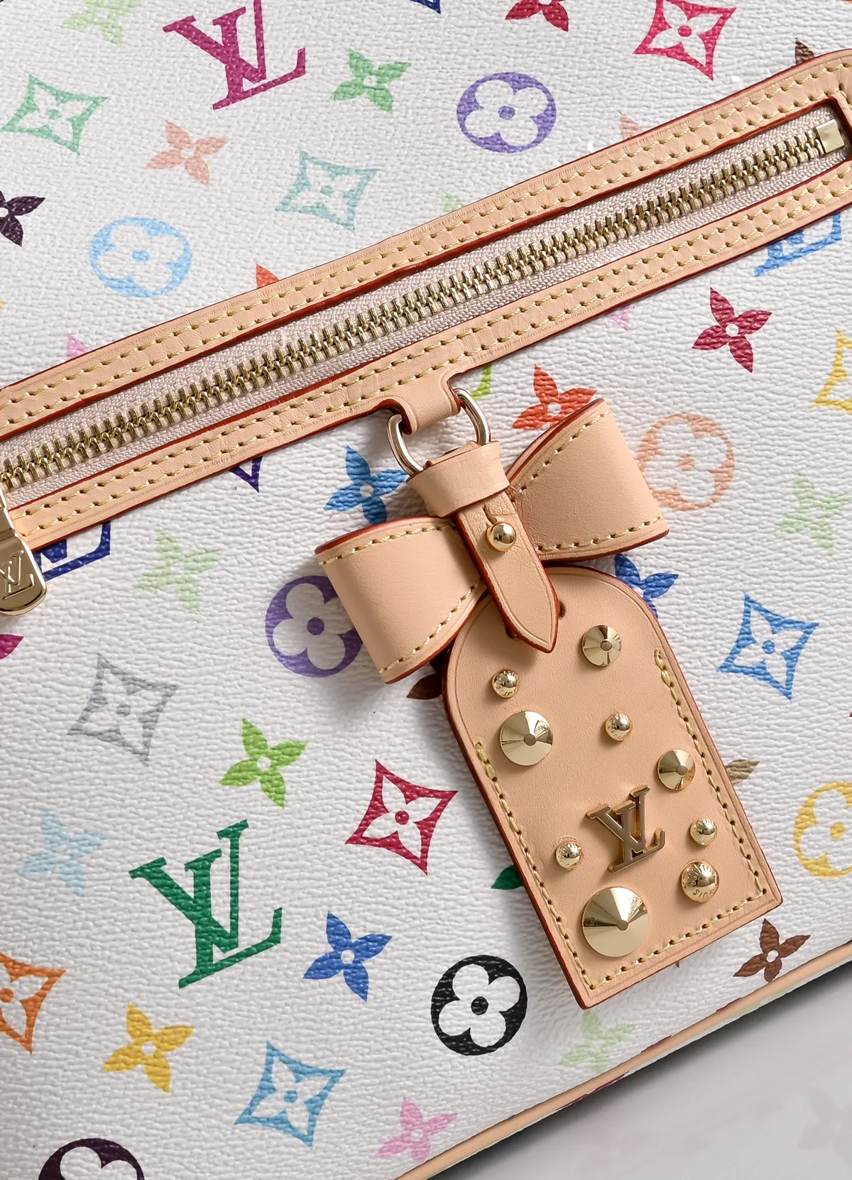 Louis Vuitton White Multicolor Monogram Hobo Bag Bow Decoration Shoulder Handbag - Image 4