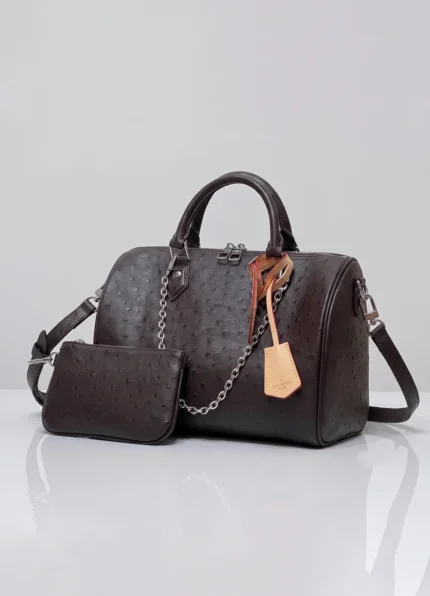 Louis Vuitton Speedy Ostrich Embossed Leather Handbag With Pouch