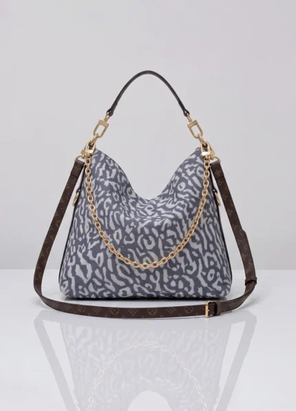 LV Multipass Hobo Shoulder Bag Leopard Print Canvas Chain Crossbody Handbag
